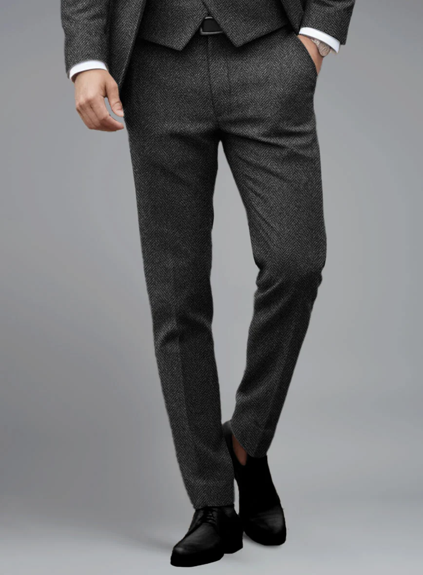 Italian Highlander Charcoal Herringbone Tweed Pants - Image 2