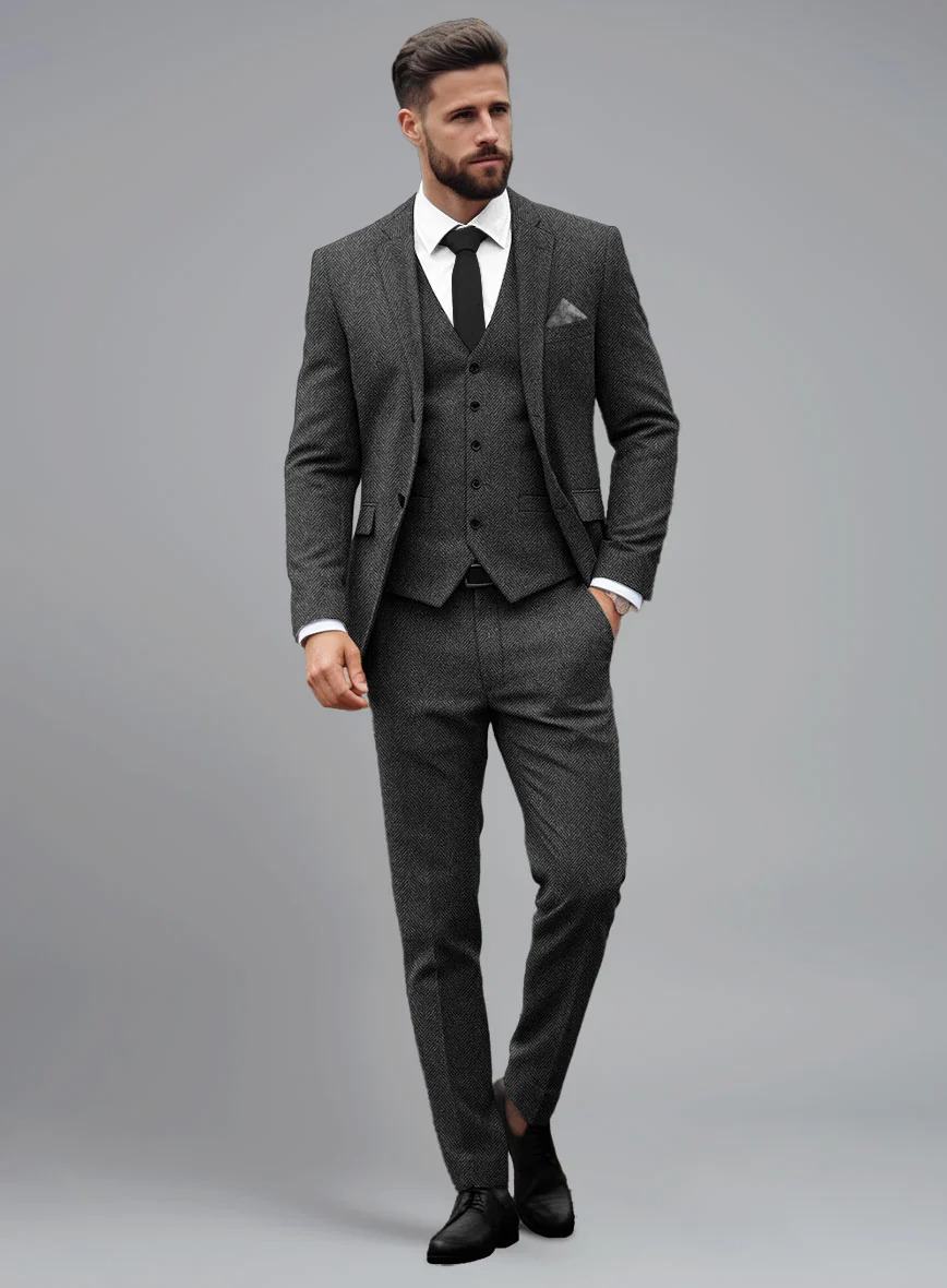 Italian Highlander Charcoal Herringbone Tweed Suit - Image 2