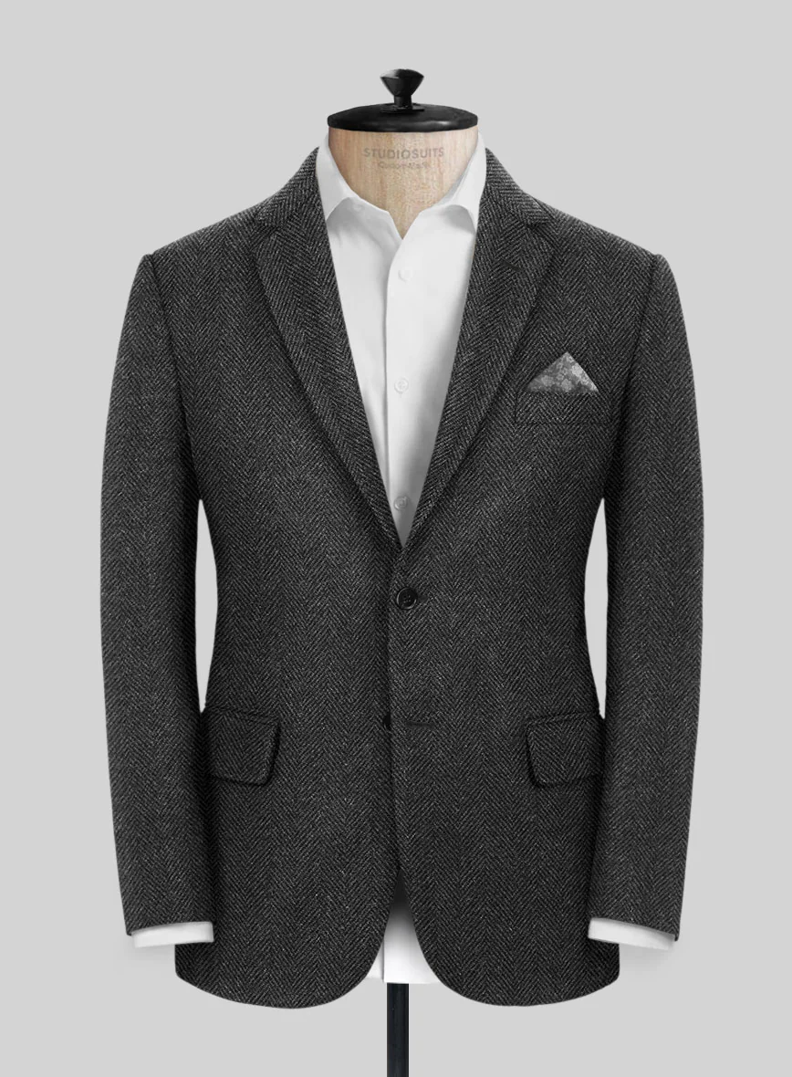 Italian Highlander Charcoal Herringbone Tweed Suit - Image 3