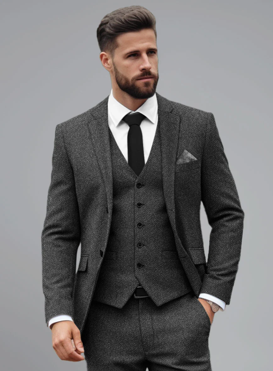 Italian Highlander Charcoal Herringbone Tweed Suit - Image 5