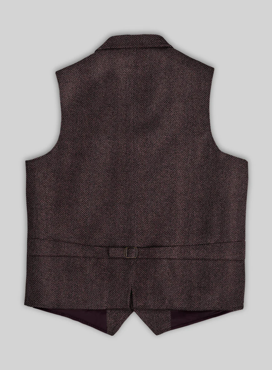 Italian Highlander Dark Wine Herringbone Tweed Hunting Vest - Image 3