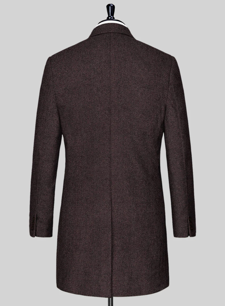Italian Highlander Dark Wine Herringbone Tweed Overcoat - Image 3