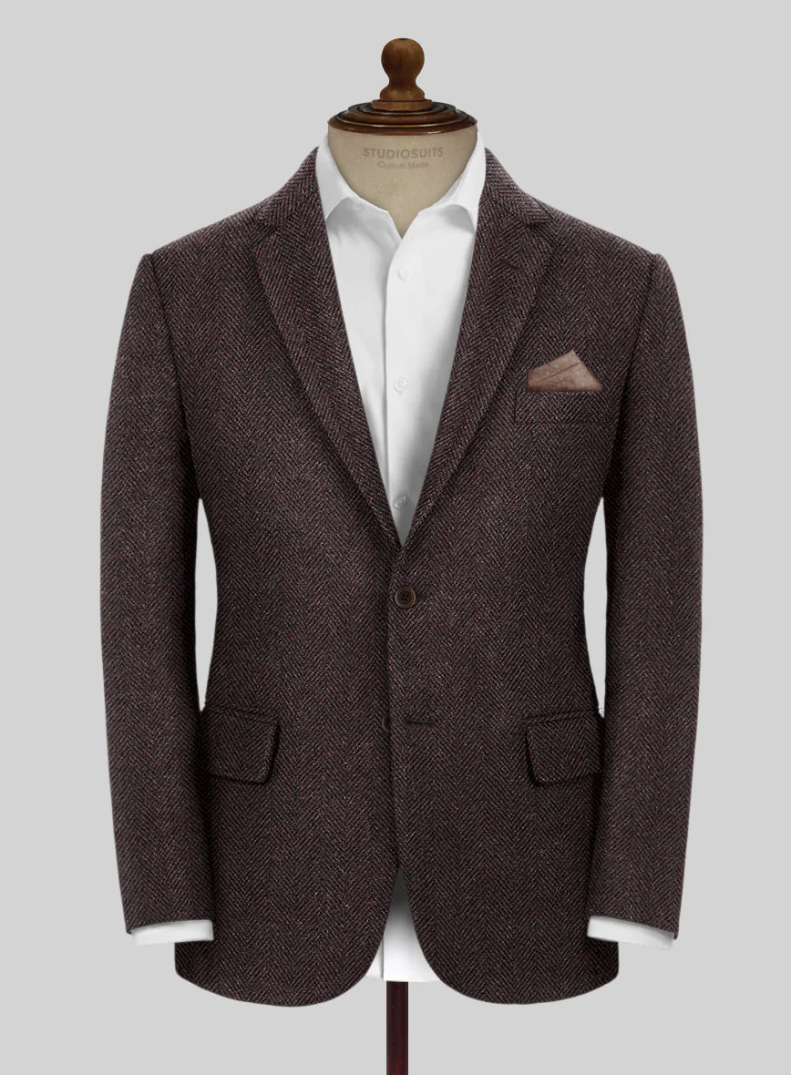 Italian Highlander Dark Wine Herringbone Tweed Suit - Image 3