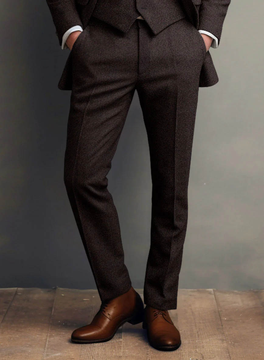 Italian Highlander Dark Wine Herringbone Tweed Suit - Image 6