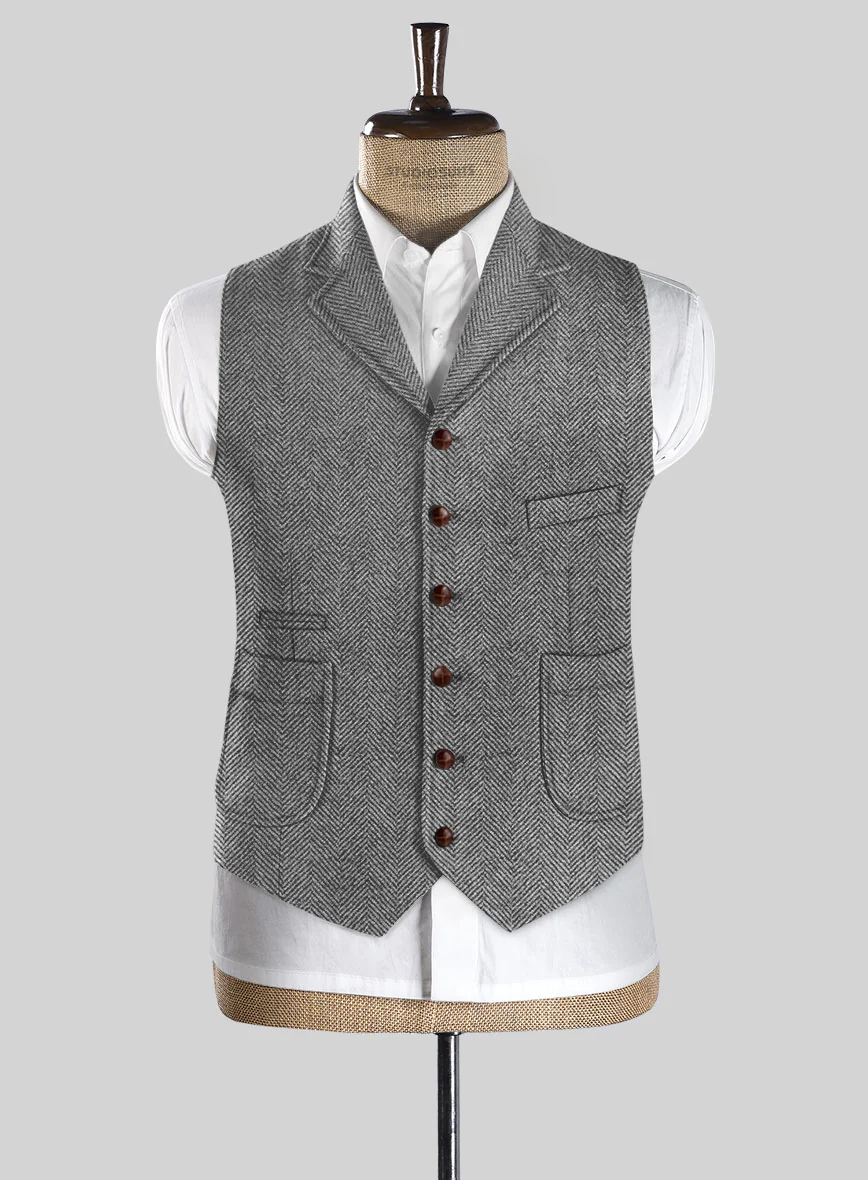Italian Highlander Gray Herringbone Tweed Hunting Vest - Image 2