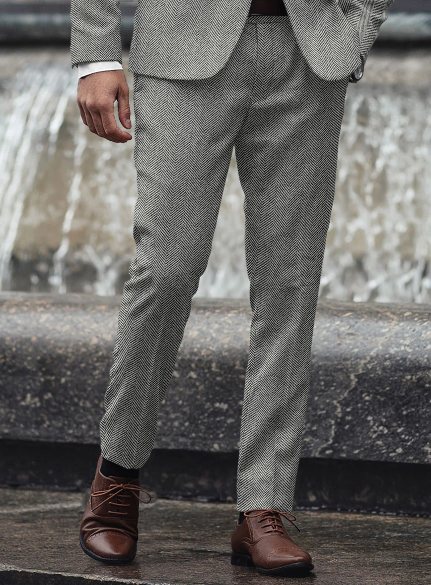 Italian Highlander Gray Herringbone Tweed Pants - Image 2