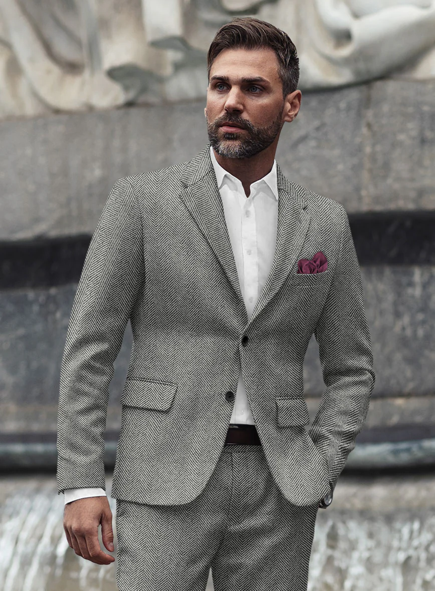 Italian Highlander Gray Herringbone Tweed Suit - Image 4