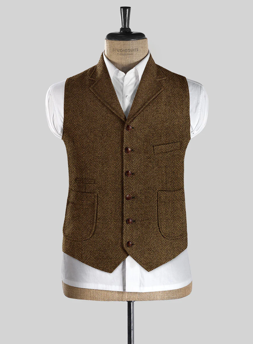 Italian Highlander Mustard Herringbone Tweed Hunting Vest - Image 2