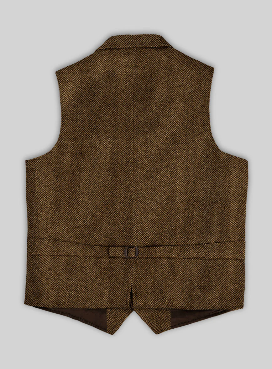 Italian Highlander Mustard Herringbone Tweed Hunting Vest - Image 3