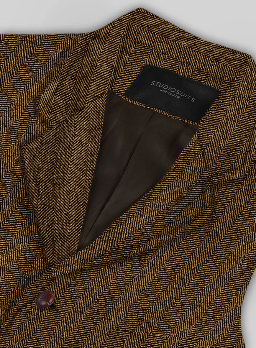 Italian Highlander Mustard Herringbone Tweed Hunting Vest - Image 4