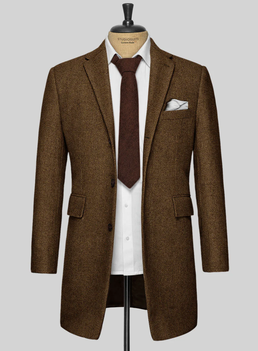 Italian Highlander Mustard Herringbone Tweed Overcoat - Image 2