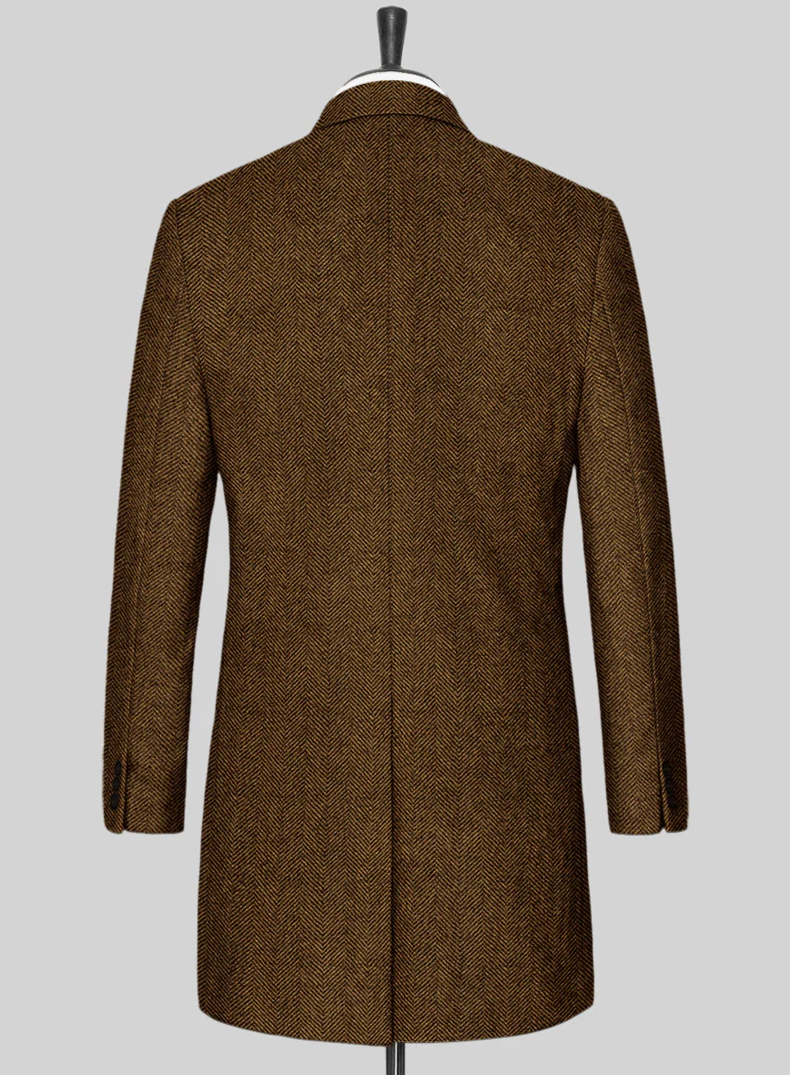 Italian Highlander Mustard Herringbone Tweed Overcoat - Image 3