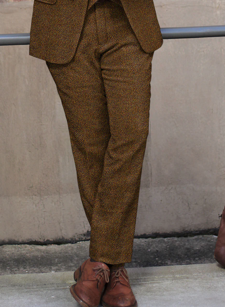 Italian Highlander Mustard Herringbone Tweed Pants - Image 2