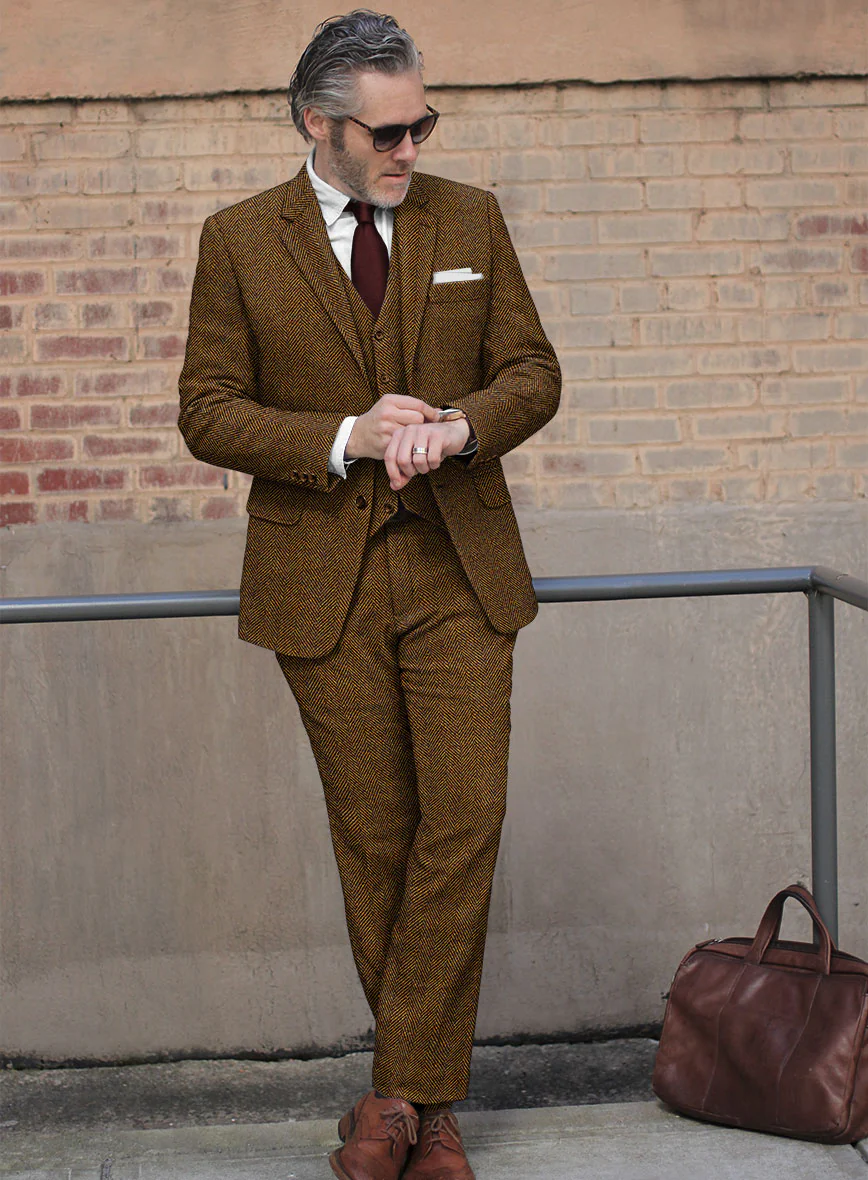 Italian Highlander Mustard Herringbone Tweed Suit - Image 2