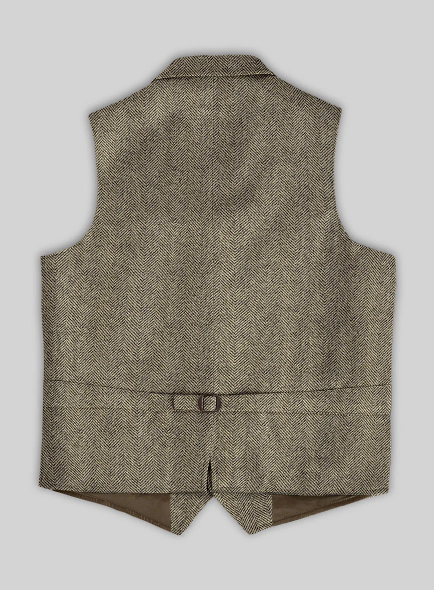 Italian Highlander Stone Beige Herringbone Tweed Hunting Vest - Image 3