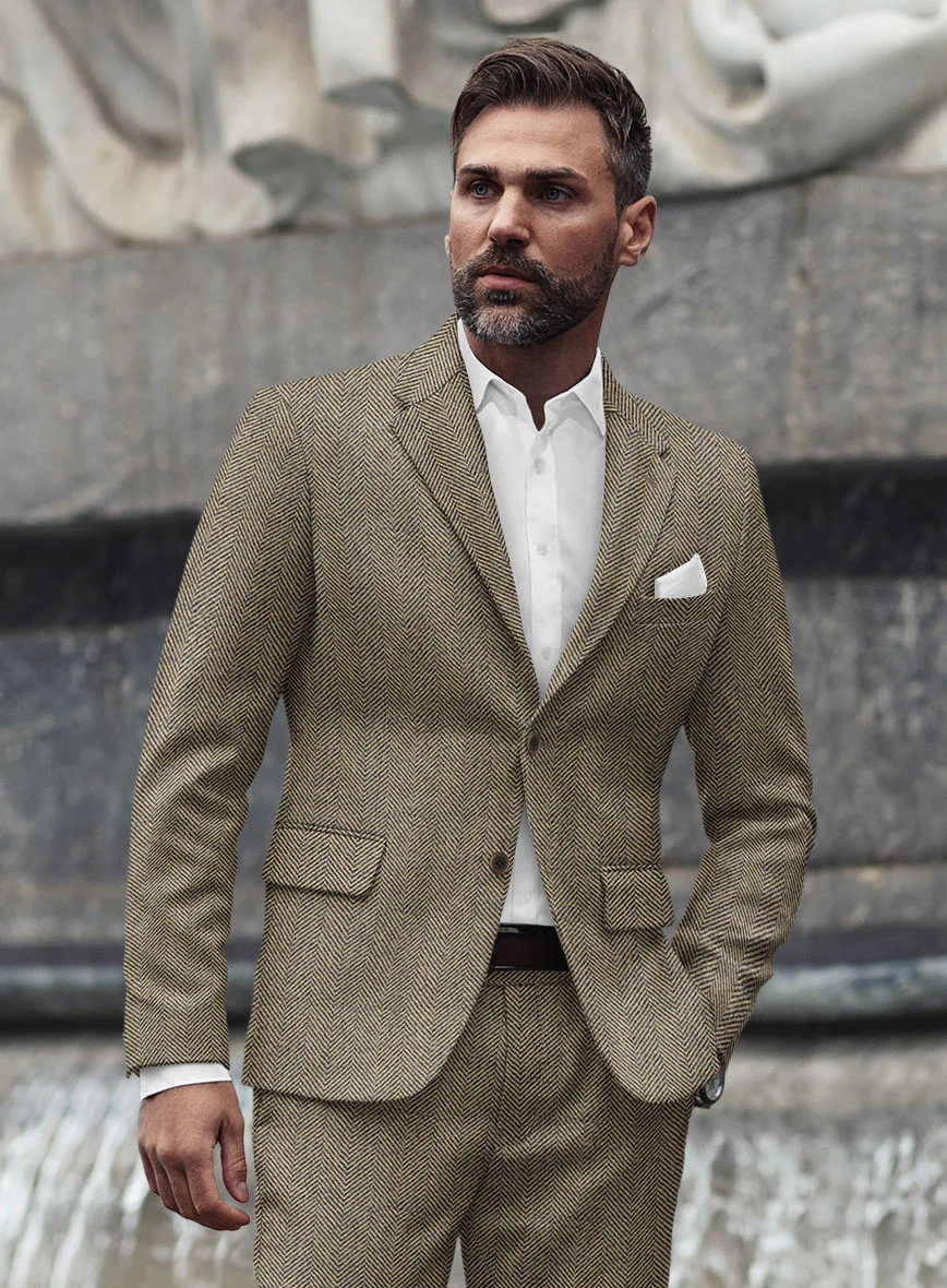 Italian Highlander Stone Beige Herringbone Tweed Jacket - Image 2