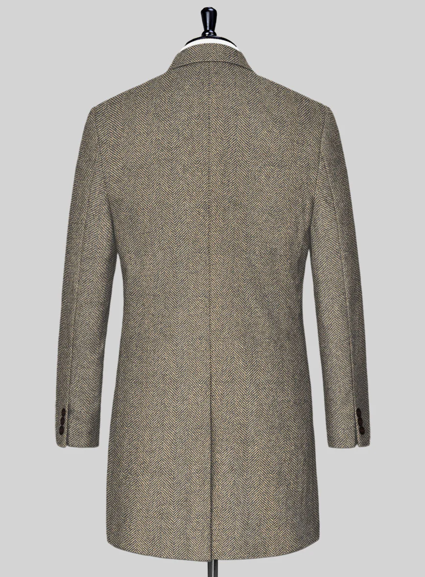 Italian Highlander Stone Beige Herringbone Tweed Overcoat - Image 2
