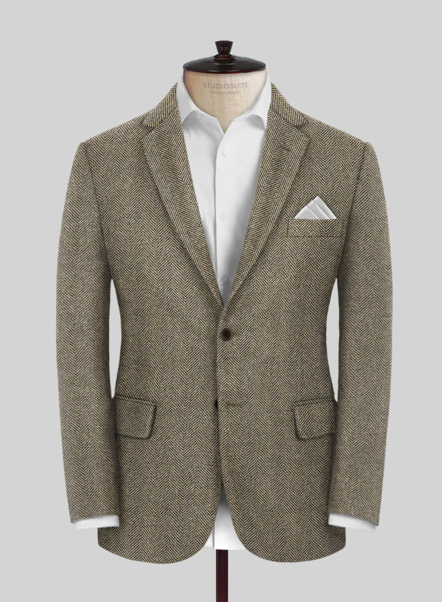 Italian Highlander Stone Beige Herringbone Tweed Suit - Image 4