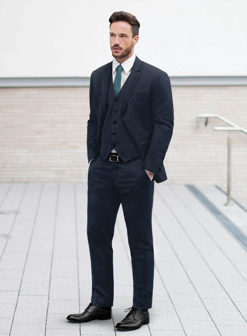 Italian Hulgo Blue Herringbone Wool Suit - Image 2