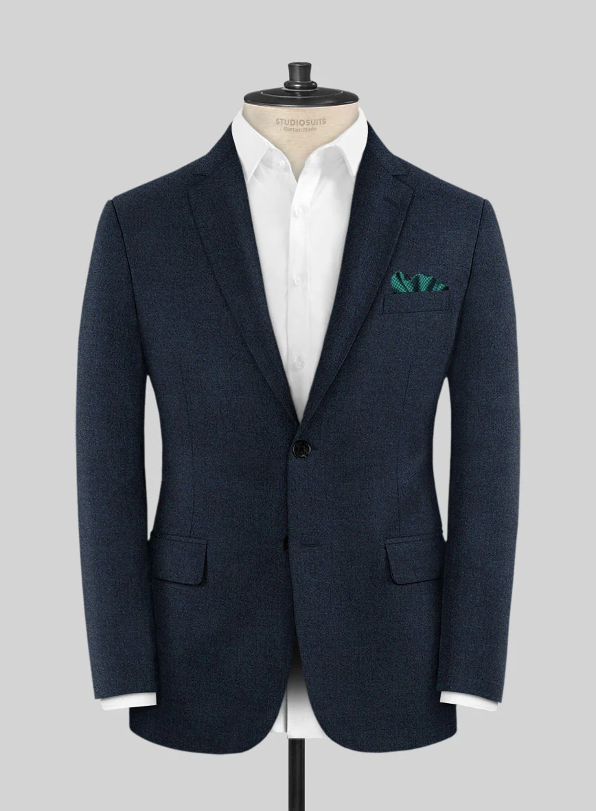 Italian Hulgo Blue Herringbone Wool Suit - Image 3