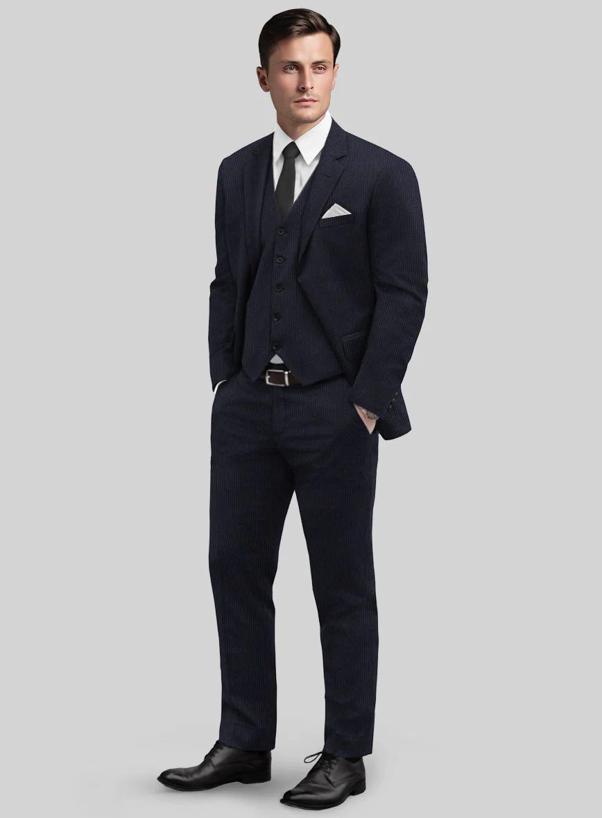 Italian Jague Blue Pinstripe Flannel Suit - Image 2
