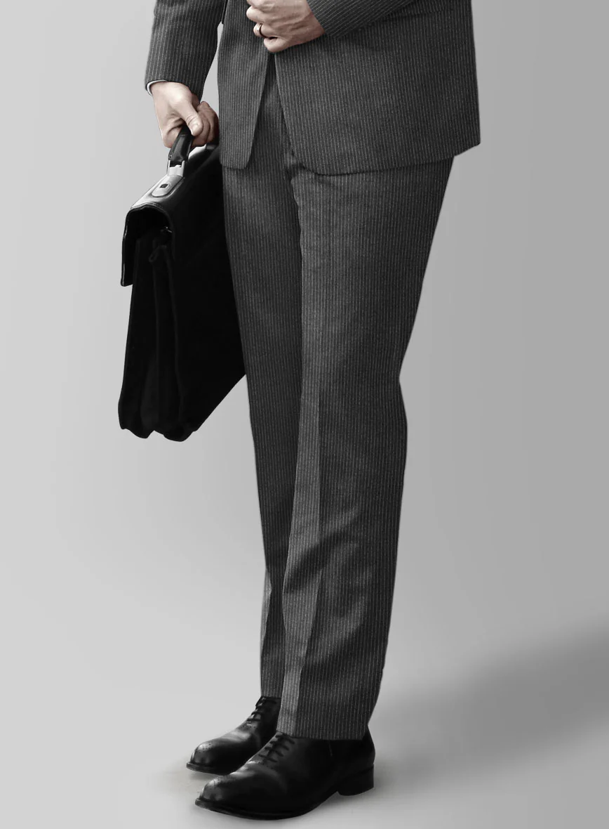 Italian Jague Dark Gray Pinstripe Flannel Pants - Image 2