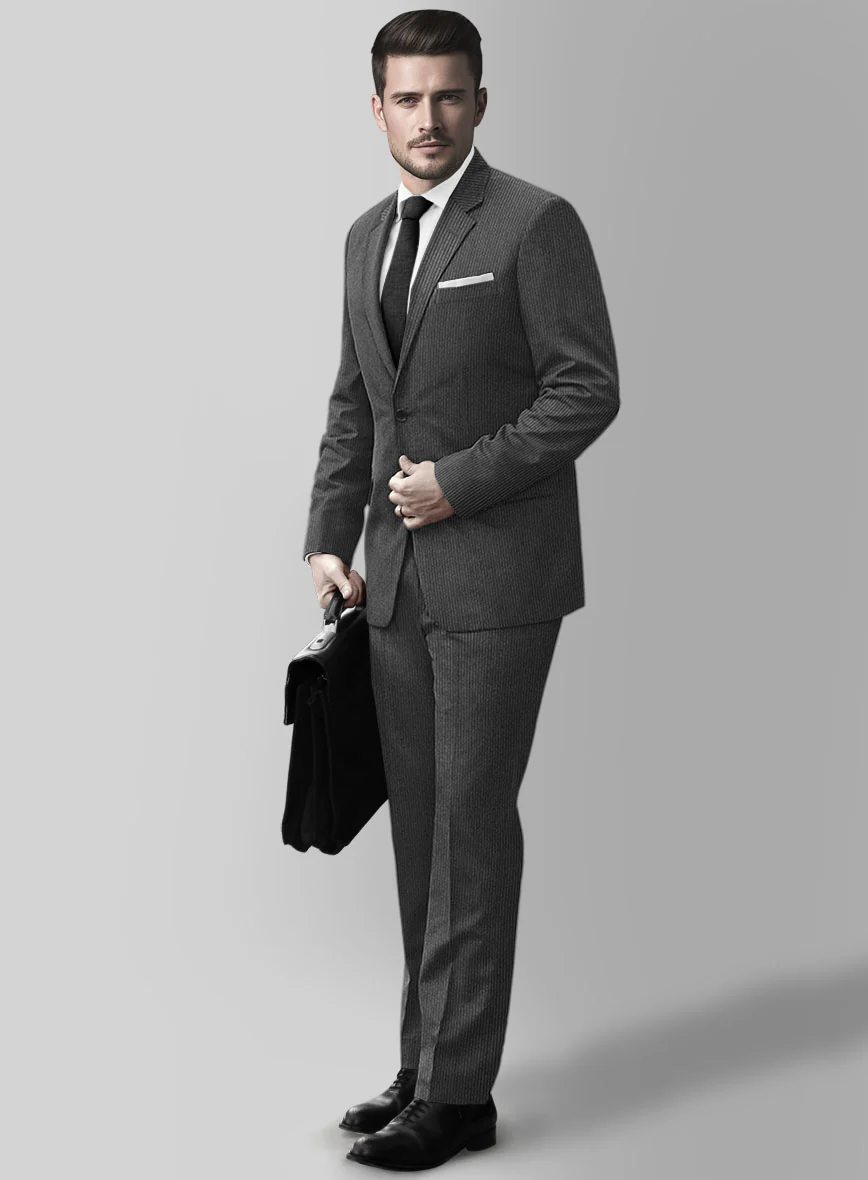 Italian Jague Dark Gray Pinstripe Flannel Suit - Image 2
