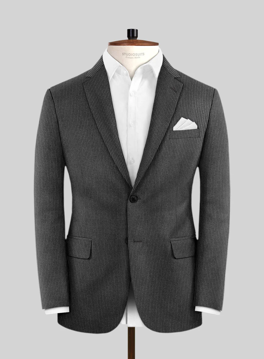 Italian Jague Dark Gray Pinstripe Flannel Suit - Image 3