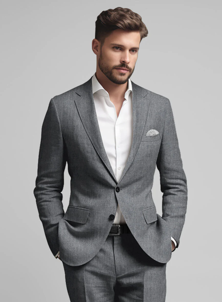 Italian Khyber Gray Blue Linen Suit - Image 3
