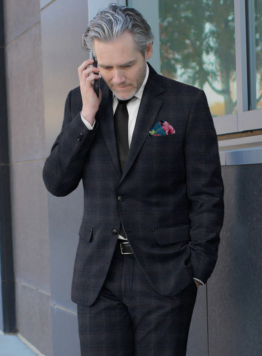 Italian Lark Blue Checks Flannel Suit - Image 3