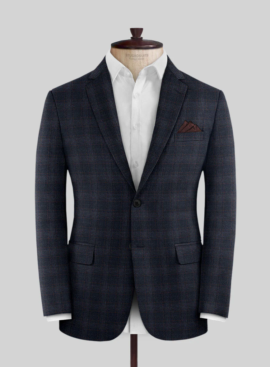 Italian Lark Blue Checks Flannel Suit - Image 4