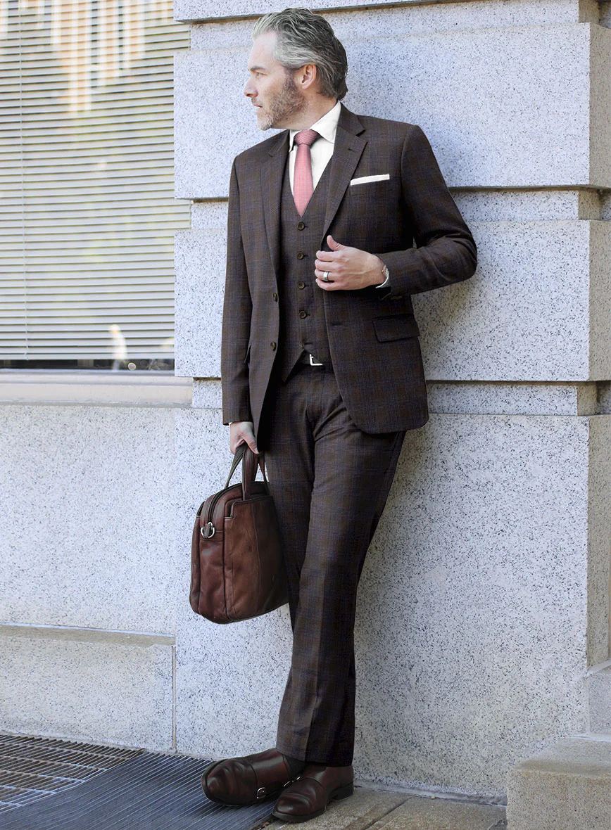 Italian Lark Brown Checks Flannel Suit - Image 2