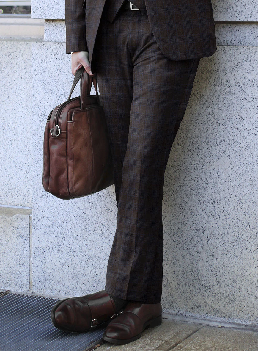 Italian Lark Brown Checks Flannel Suit - Image 4