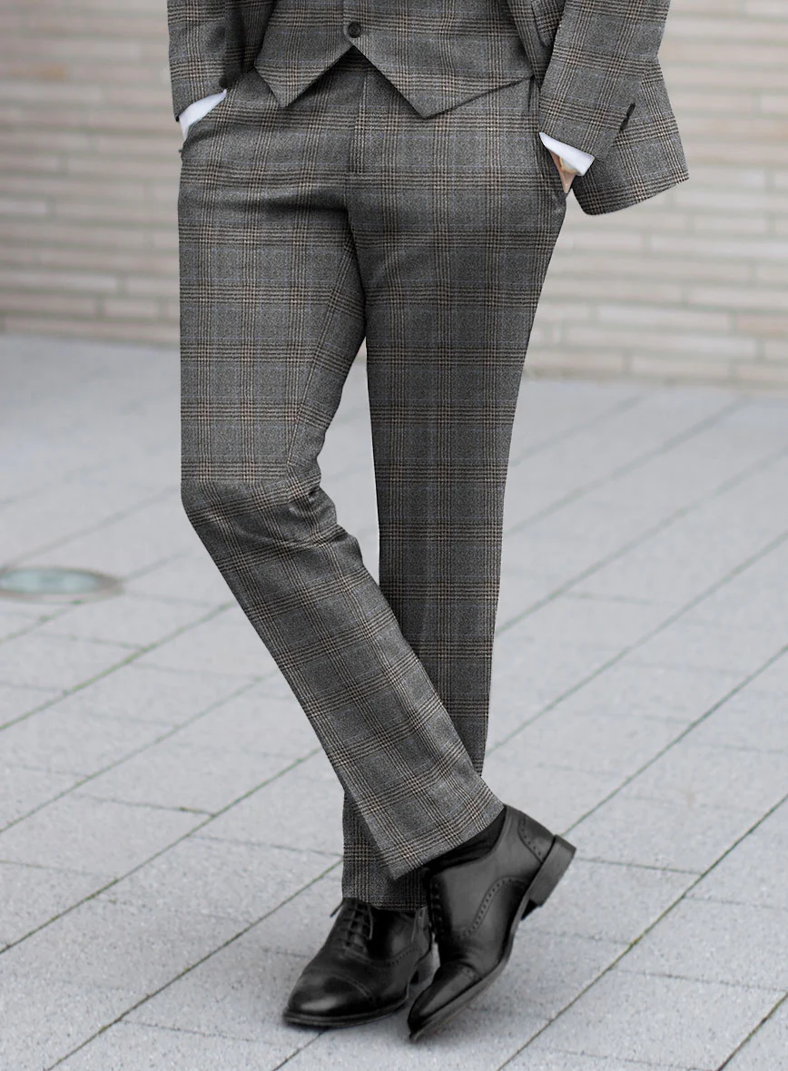 Italian Lark Gray Checks Flannel Pants - Image 2