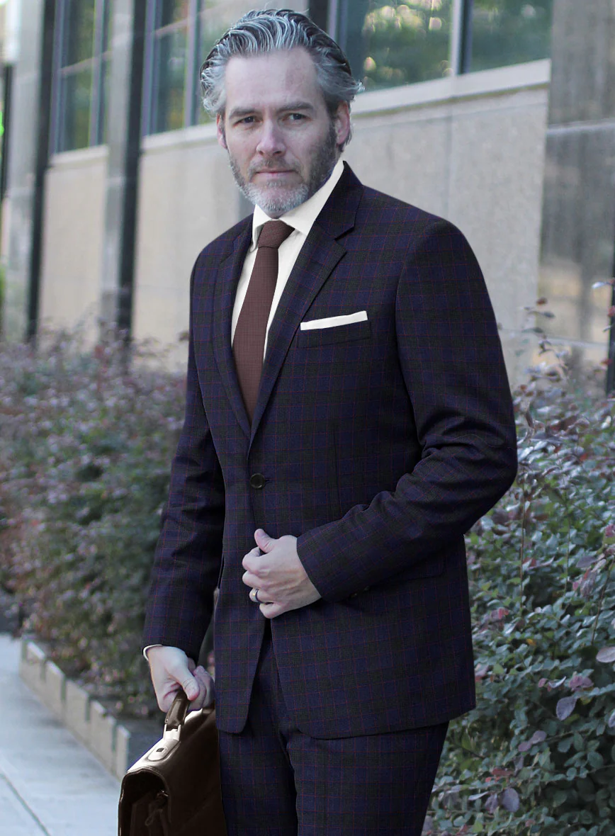 Italian Lark Indigo Blue Checks Flannel Suit - Image 3