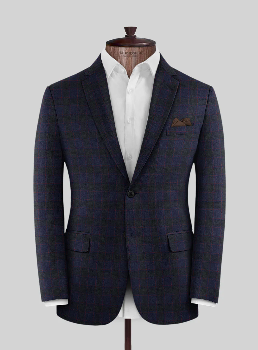 Italian Lark Indigo Blue Checks Flannel Suit - Image 4