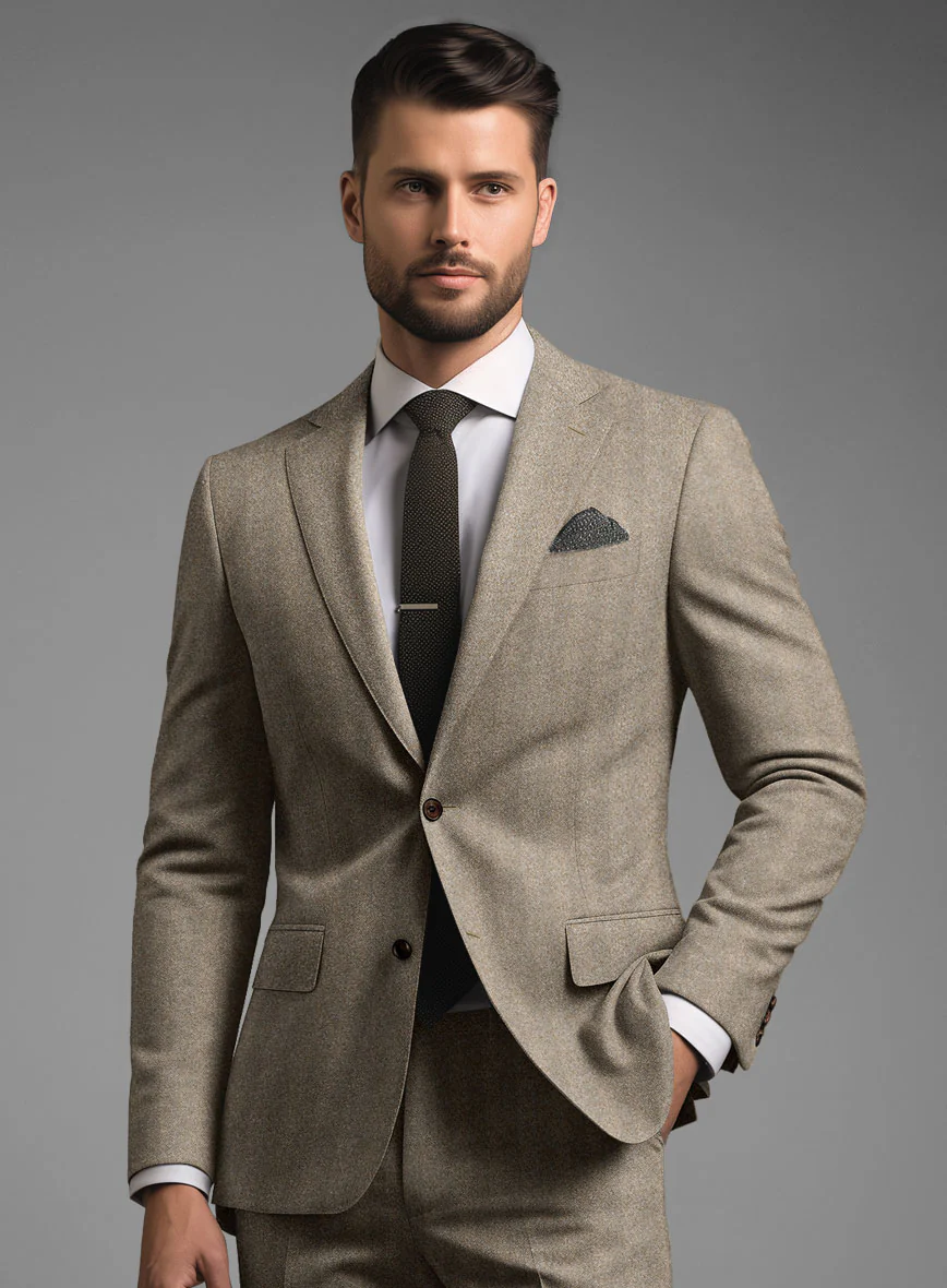 Italian Light Brown Herringbone Flannel Suit - Image 3