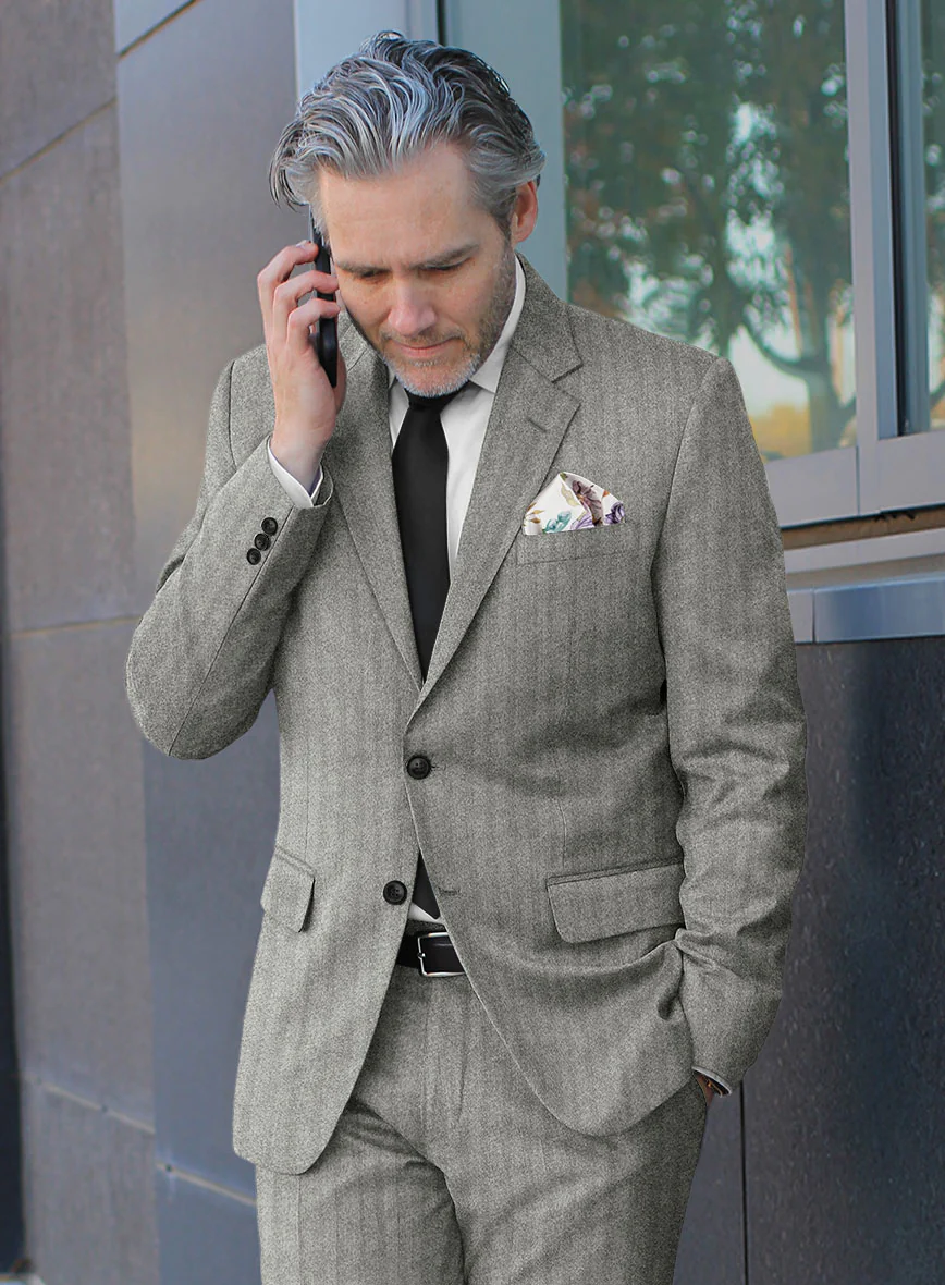 Italian Light Gray Herringbone Flannel Jacket - Image 2