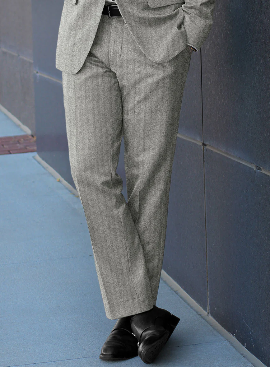 Italian Light Gray Herringbone Flannel Suit - Image 6
