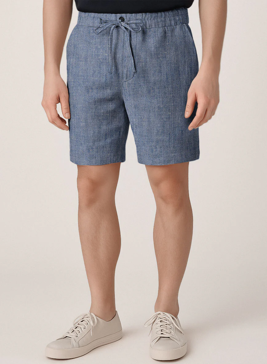 Italian Linen Artisanal Light Blue Shorts - Image 2
