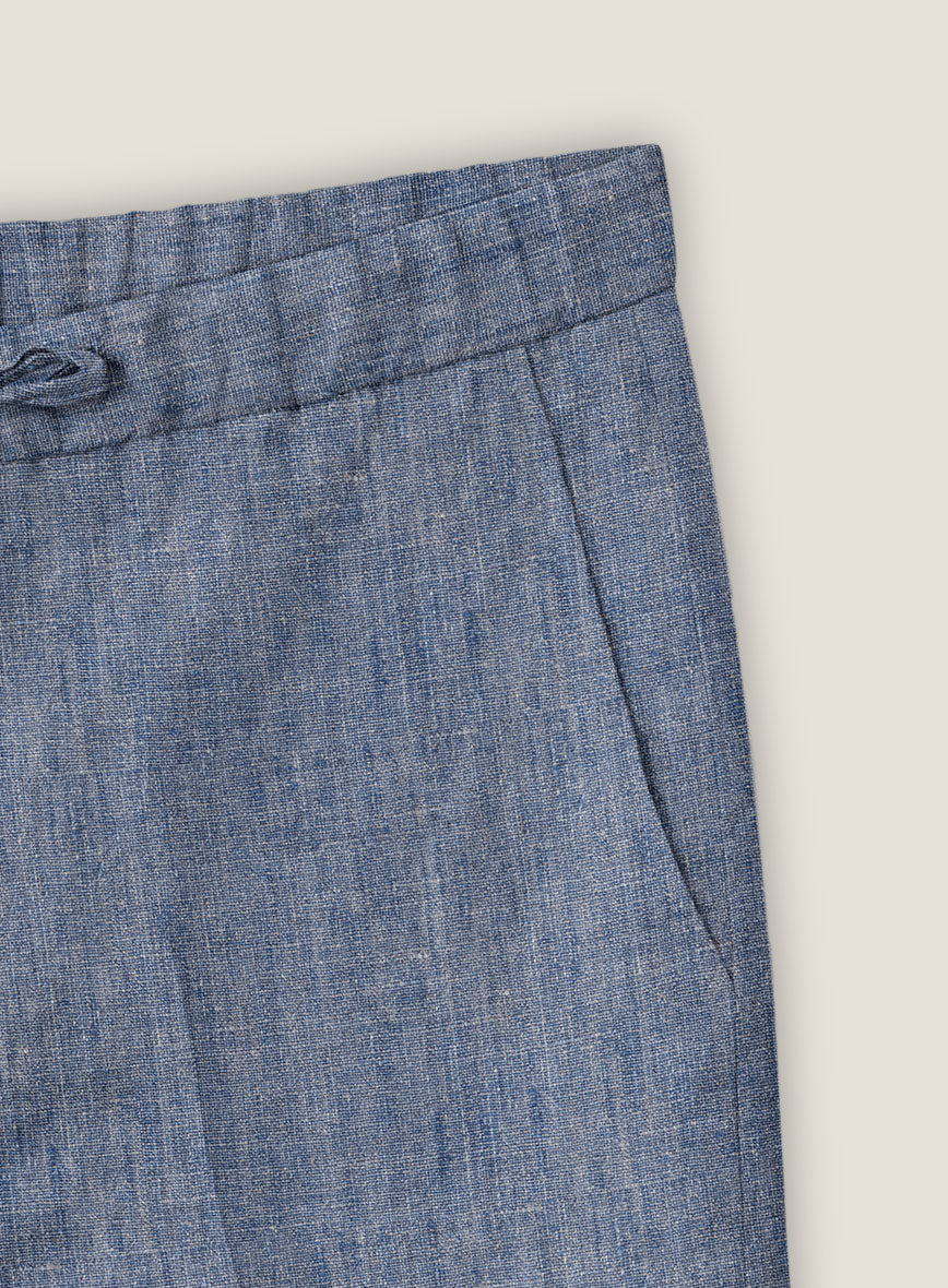 Italian Linen Artisanal Light Blue Shorts - Image 3