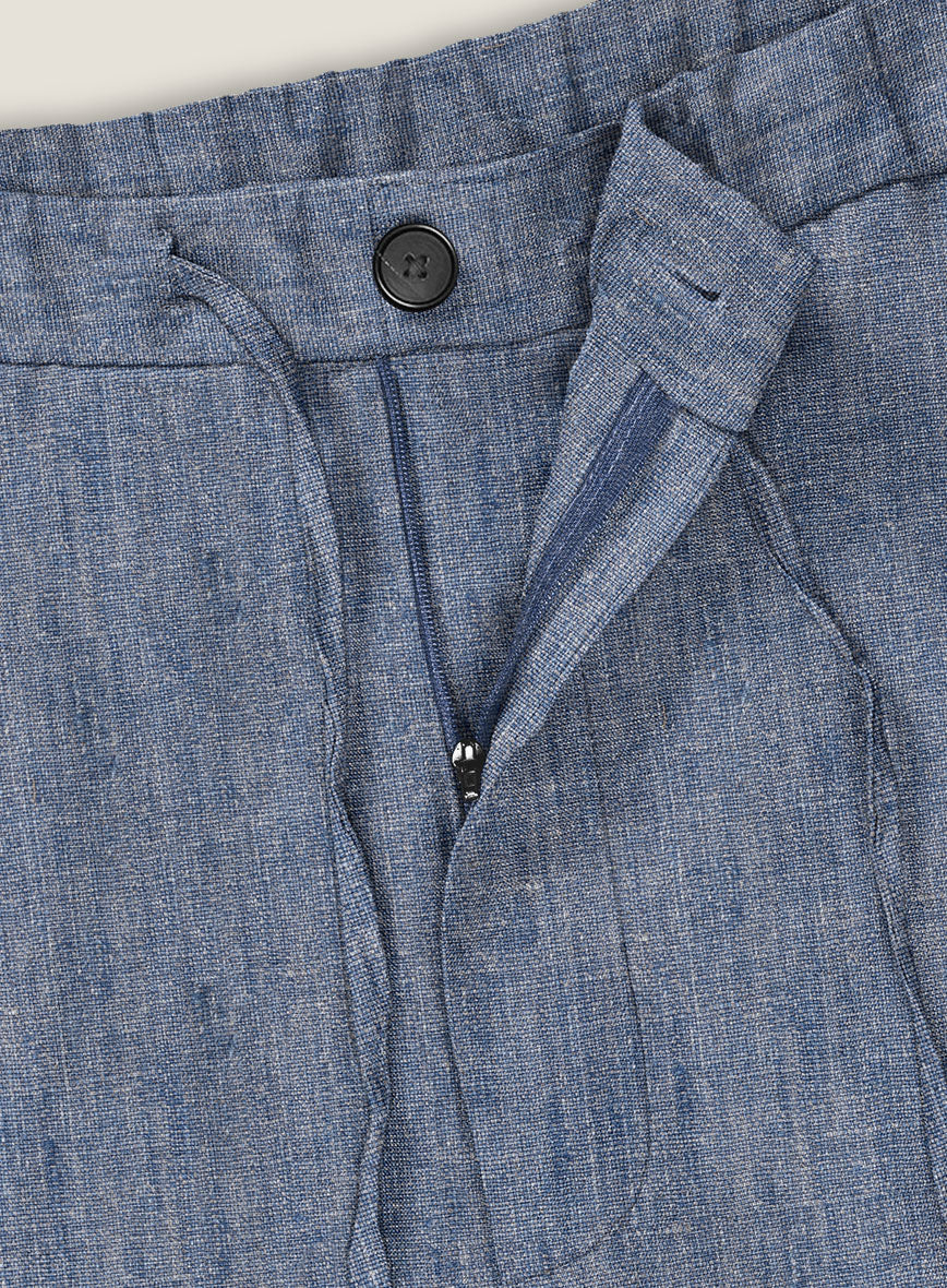 Italian Linen Artisanal Light Blue Shorts - Image 5