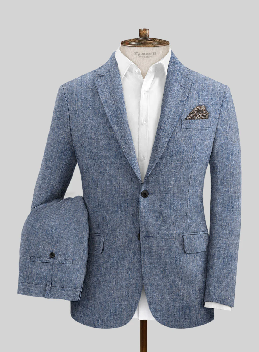 Italian Linen Artisanal Light Blue Suit - Image 2