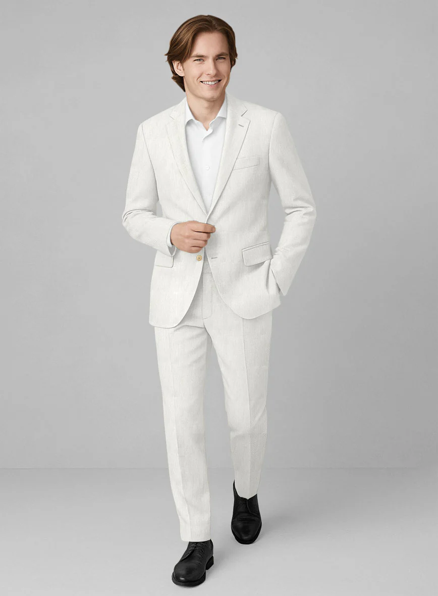 Italian Linen Avorio Herringbone Suit