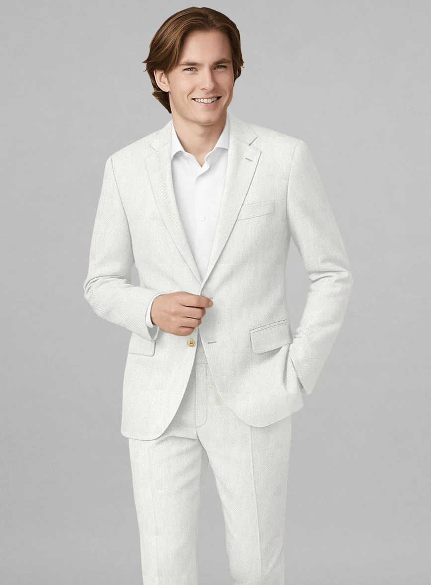 Italian Linen Avorio Herringbone Jacket - Image 2