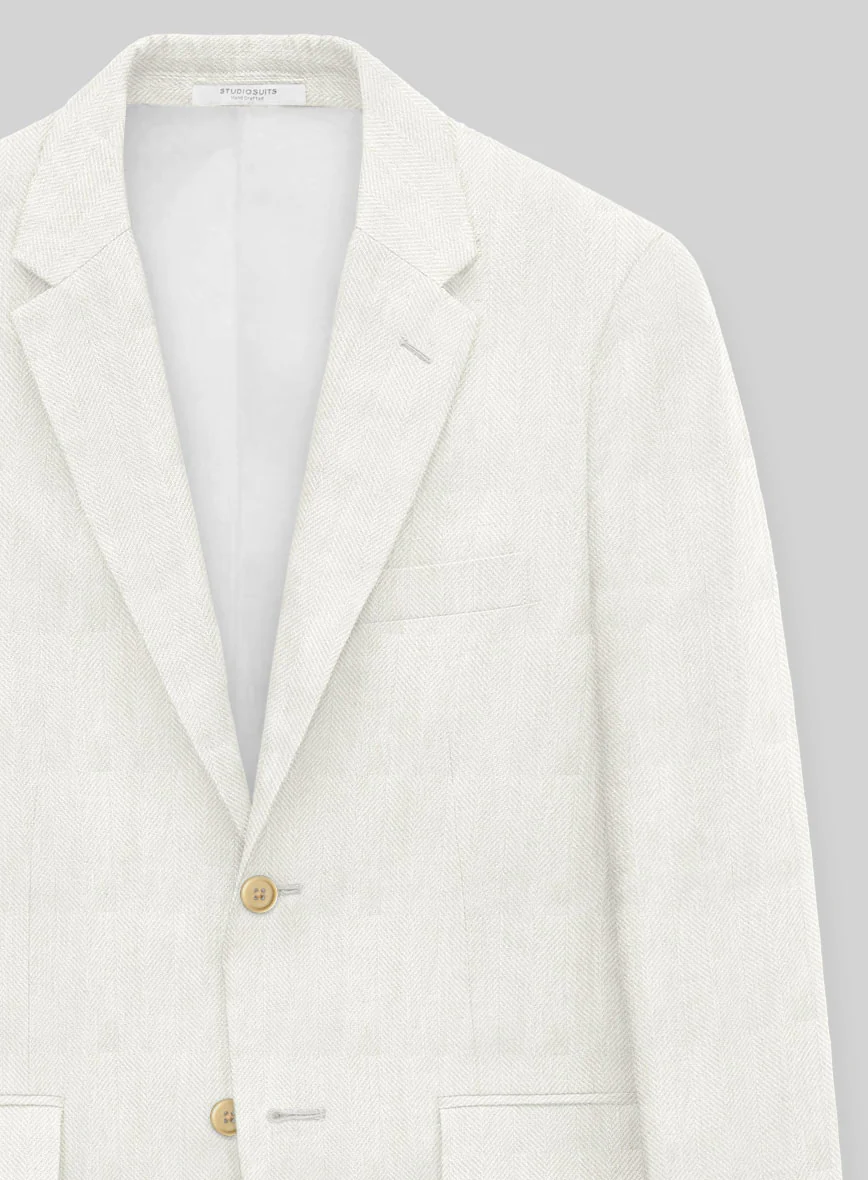 Italian Linen Avorio Herringbone Jacket - Image 3
