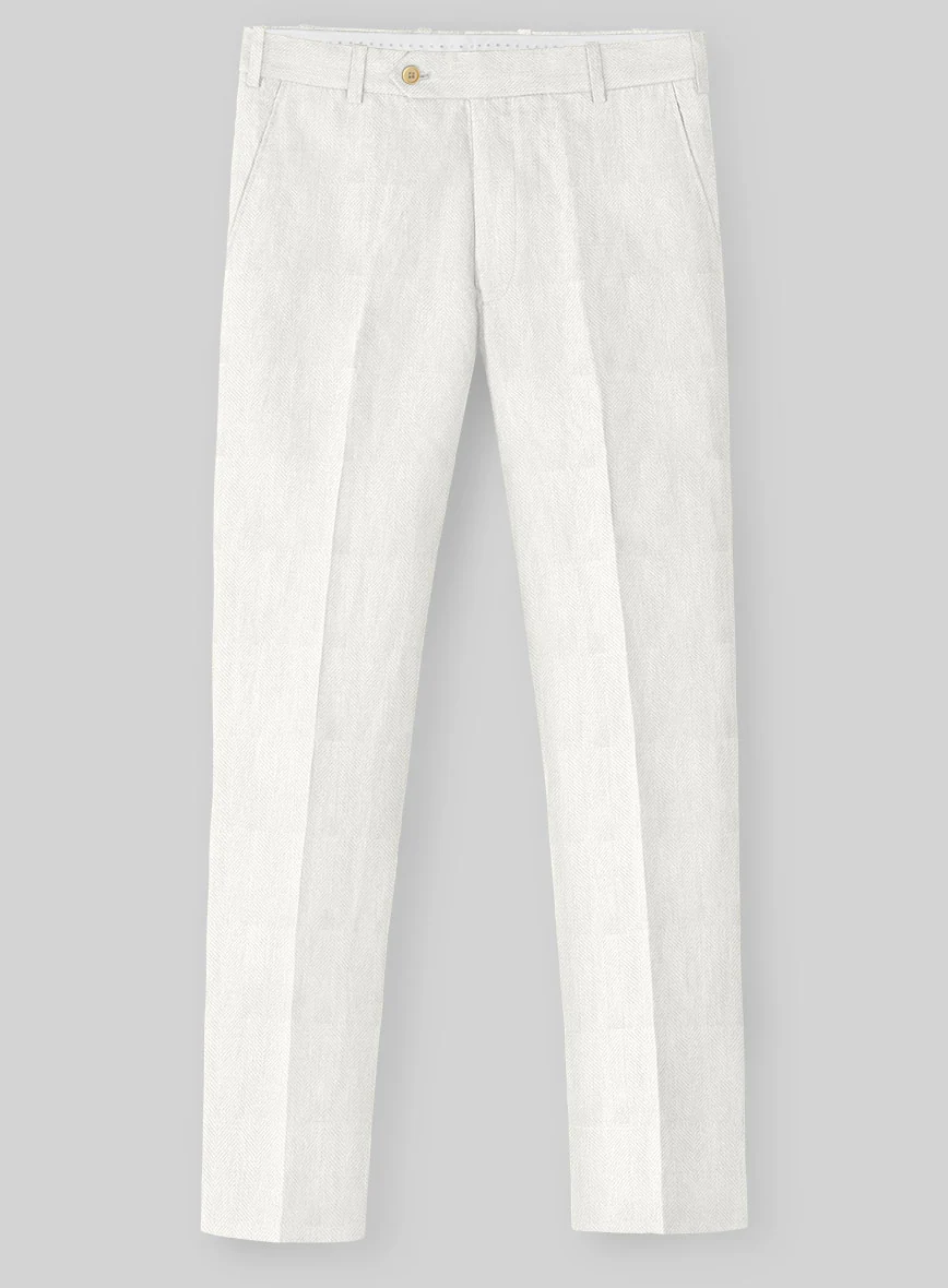 Italian Linen Avorio Herringbone Pants - Image 2