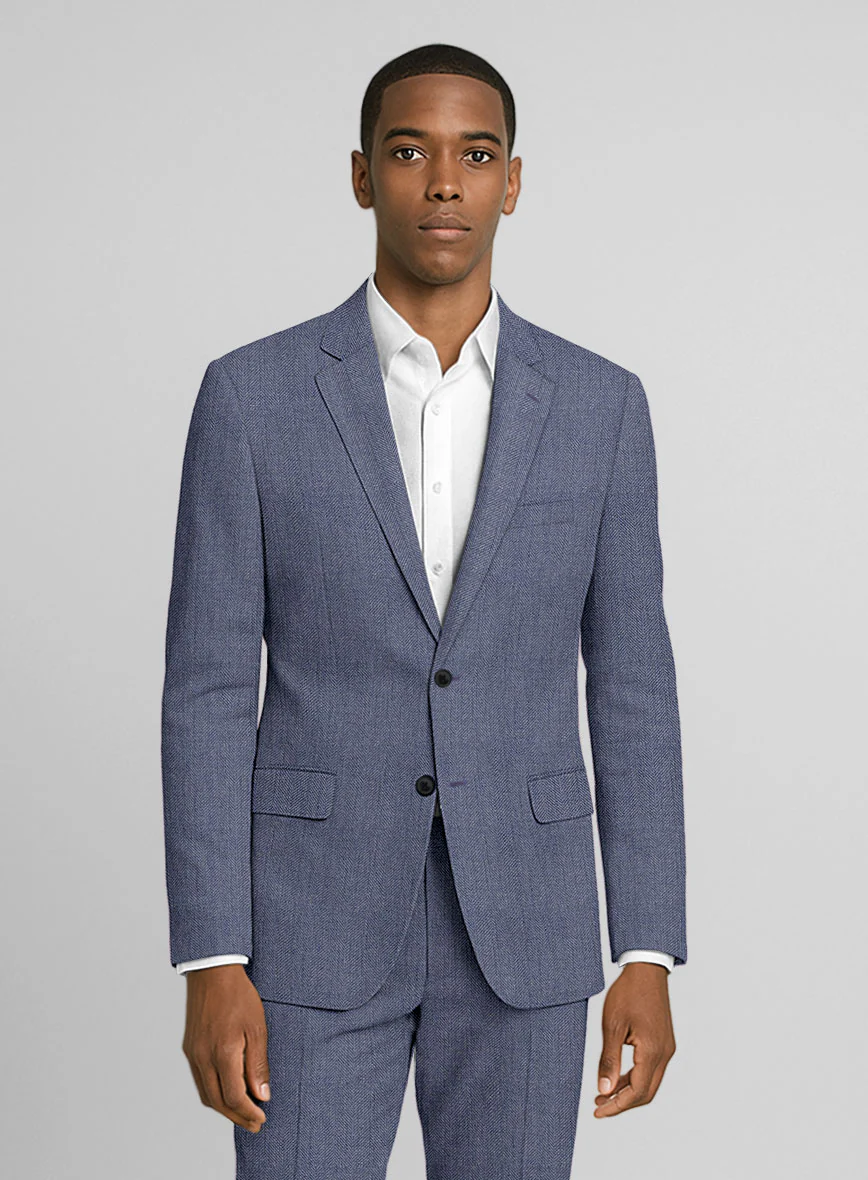 Italian Linen Azurio Herringbone Suit - Image 3