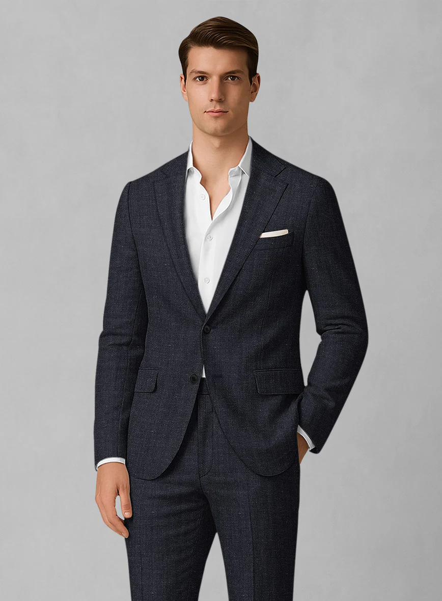 Italian Linen Blucratto Herringbone Suit - Image 3