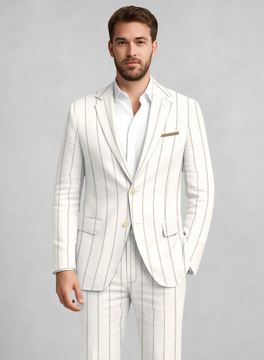 Italian Linen Castoro Stripe Jacket - Image 2